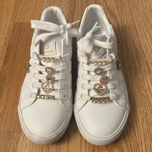 GBG Los Angeles White Sneakers with Gold and Pink Details -Used